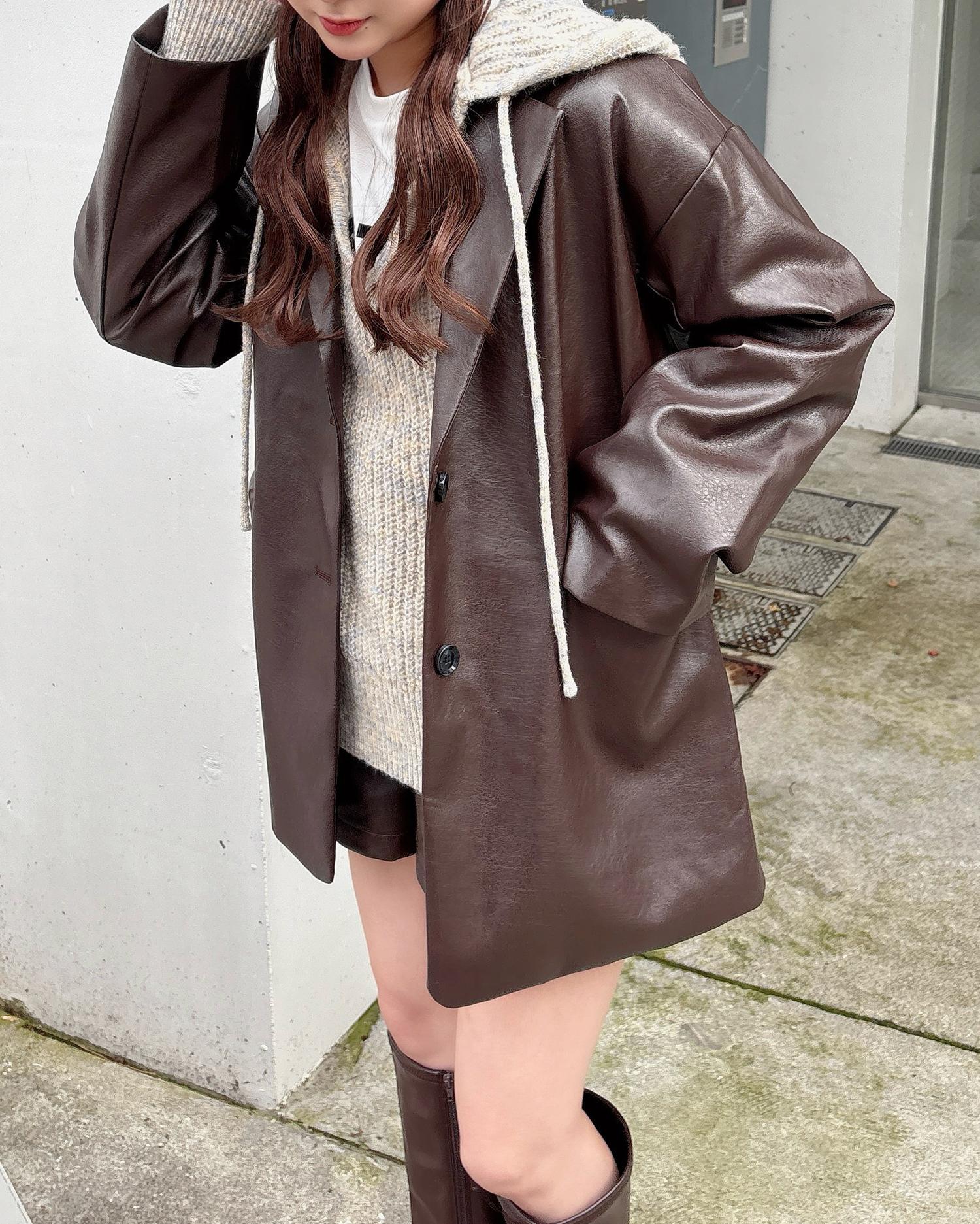 フェイクレザーテーラードジャケット