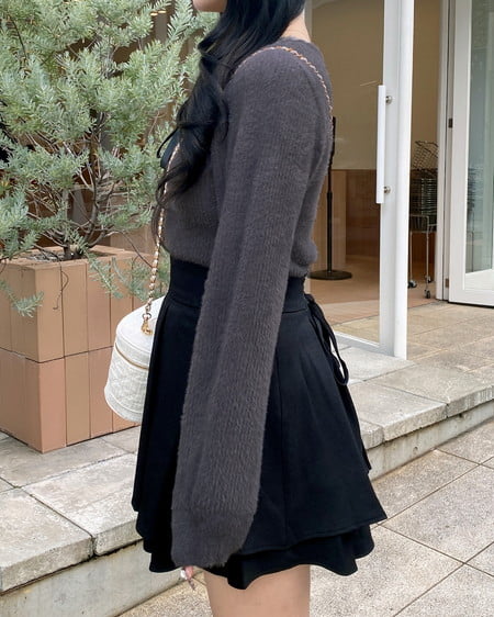 INGNI（イング） フェザーリブデコルテオープンリボンニット ﾁｬｺｰﾙｸﾞﾚｰ