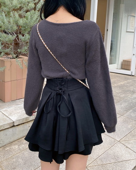 INGNI（イング） フェザーリブデコルテオープンリボンニット ﾁｬｺｰﾙｸﾞﾚｰ