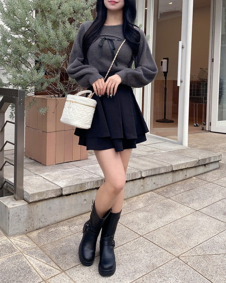 INGNI（イング） フェザーリブデコルテオープンリボンニット ﾁｬｺｰﾙｸﾞﾚｰ