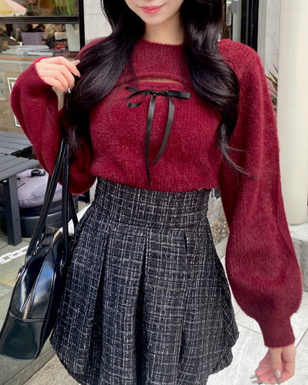 INGNI（イング） フェザーリブデコルテオープンリボンニット ﾎﾞﾙﾄﾞｰ