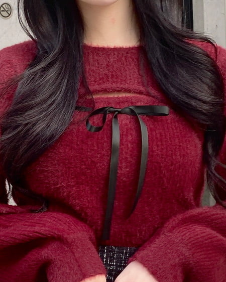 INGNI（イング） フェザーリブデコルテオープンリボンニット ﾎﾞﾙﾄﾞｰ