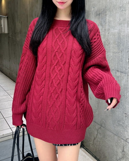 INGNI（イング） バックベロアリボンケーブルチュニックニット ﾎﾞﾙﾄﾞｰ/ｸﾛ