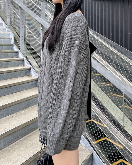 INGNI(イング) バックベロアリボンケーブルチュニックニット チャコールグレー/クロ