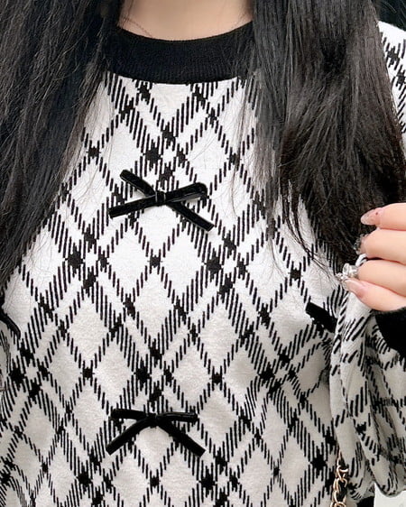 INGNI（イング） チェック柄ジャガードリボンニット ｵﾌﾎﾜｲﾄ/ｸﾛ