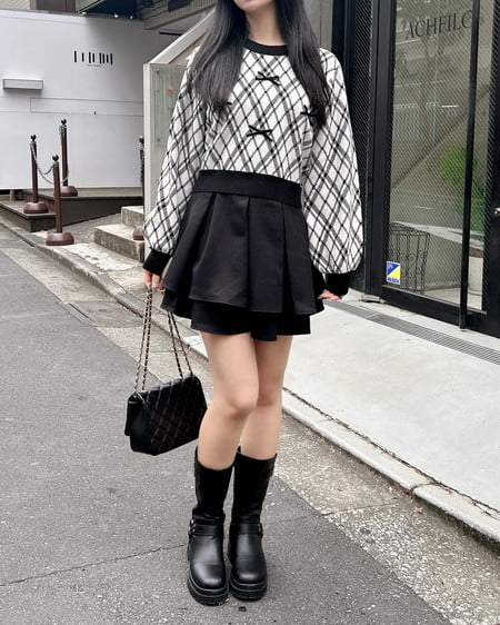 INGNI（イング） チェック柄ジャガードリボンニット ｵﾌﾎﾜｲﾄ/ｸﾛ