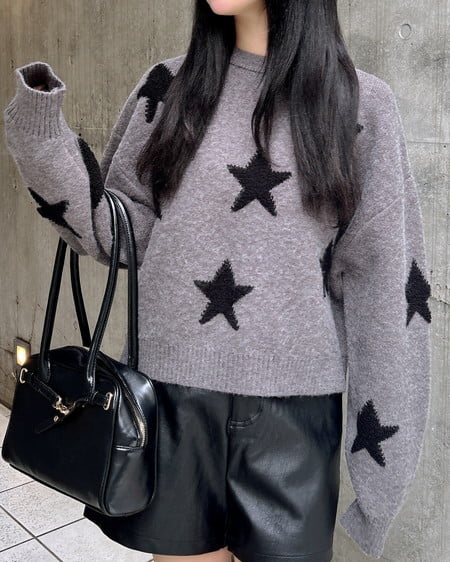 INGNI（イング） 星柄ループジャガードニット ﾁｬｺｰﾙｸﾞﾚｰ/ｸﾛ