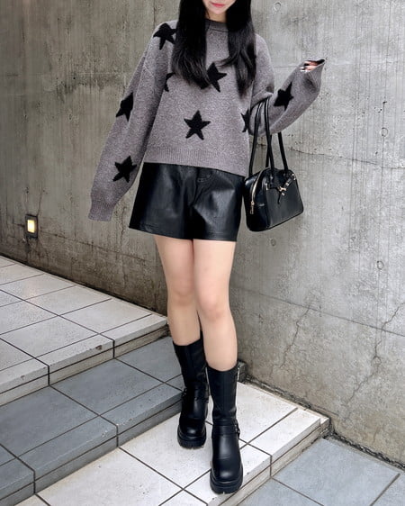 INGNI（イング） 星柄ループジャガードニット ﾁｬｺｰﾙｸﾞﾚｰ/ｸﾛ