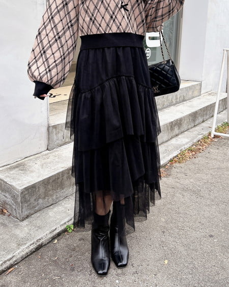 INGNI（イング） ランダムティアードチュールスカート ｸﾛ