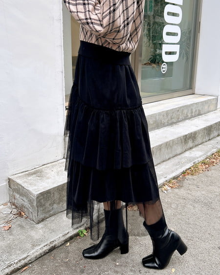 INGNI（イング） ランダムティアードチュールスカート ｸﾛ