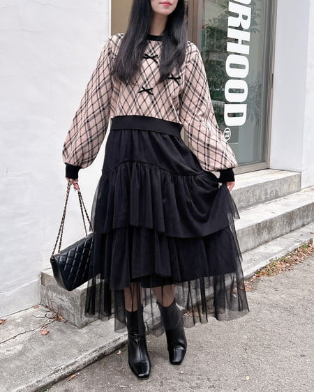 INGNI（イング） ランダムティアードチュールスカート ｸﾛ