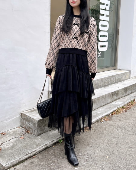 INGNI（イング） ランダムティアードチュールスカート ｸﾛ