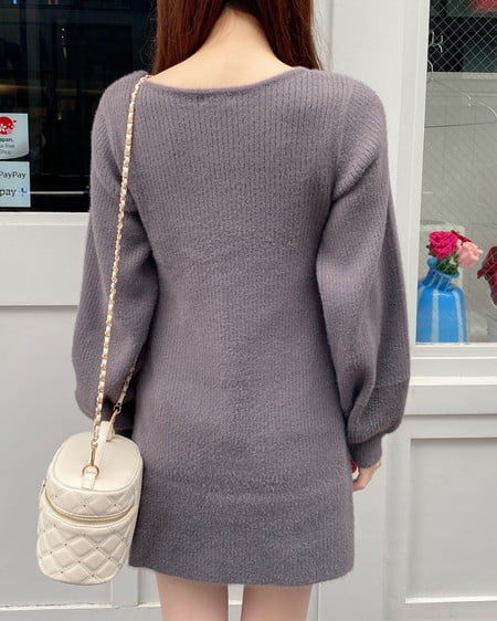 INGNI（イング） フェザーデコルテオープンニットワンピース ﾁｬｺｰﾙｸﾞﾚｰ