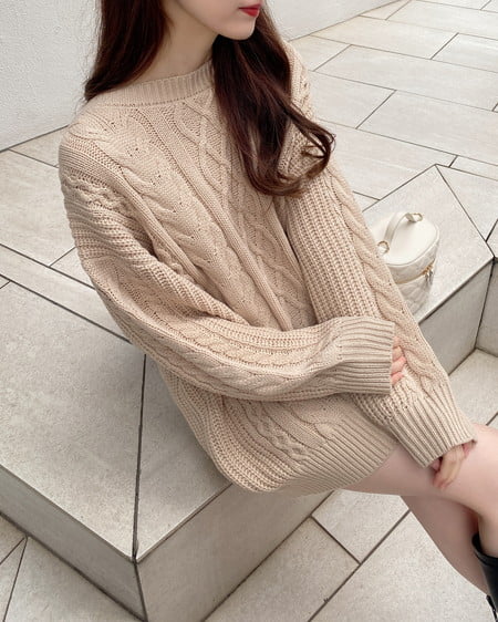 INGNI(イング) バックベロアリボンケーブルチュニックニット ベージュ/クロ