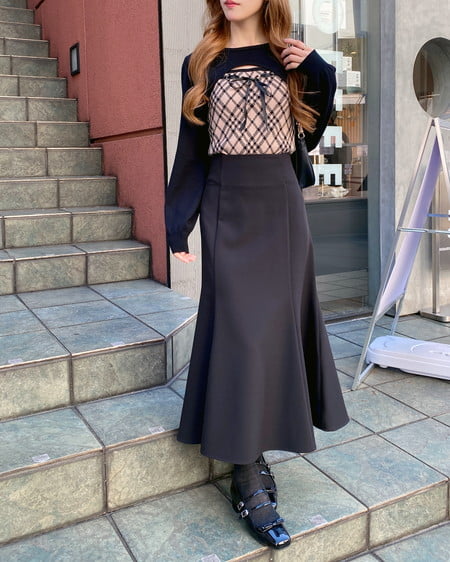 INGNI(イング) チェック柄デコルテオープンニット ベージュクロ/チェック