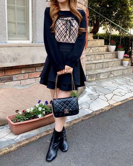 INGNI(イング) チェック柄デコルテオープンニット ベージュクロ/チェック