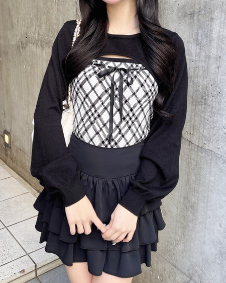 INGNI（イング） チェック柄デコルテオープンニット ｵﾌｸﾛ/ﾁｪｯｸ
