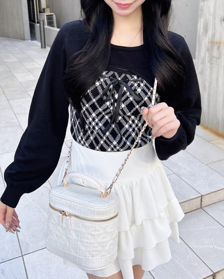 INGNI(イング) チェック柄デコルテオープンニット クロオフ/チェック