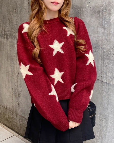 INGNI（イング） 星柄ループジャガードニット ﾎﾞﾙﾄﾞｰ/ｵﾌﾎﾜｲﾄ