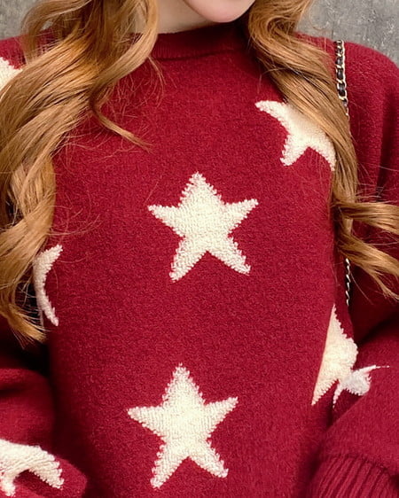 INGNI（イング） 星柄ループジャガードニット ﾎﾞﾙﾄﾞｰ/ｵﾌﾎﾜｲﾄ