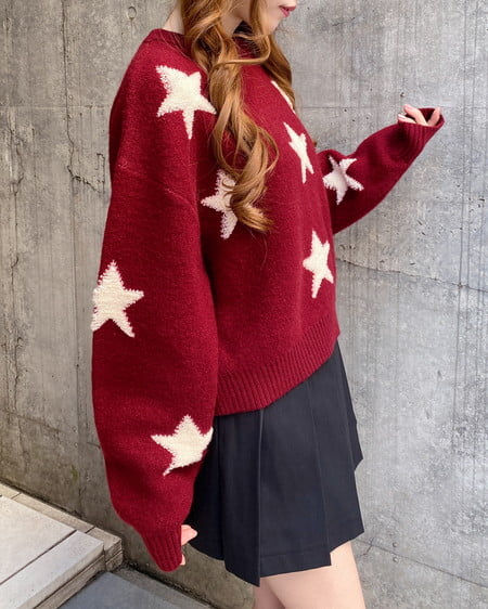 INGNI（イング） 星柄ループジャガードニット ﾎﾞﾙﾄﾞｰ/ｵﾌﾎﾜｲﾄ