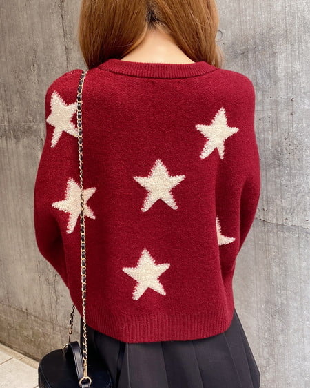 INGNI（イング） 星柄ループジャガードニット ﾎﾞﾙﾄﾞｰ/ｵﾌﾎﾜｲﾄ