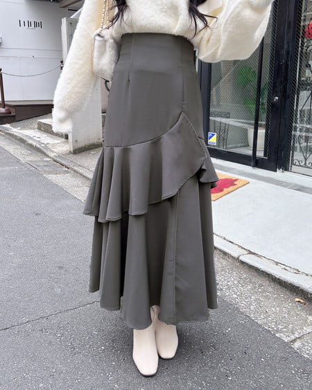 INGNI(イング) バックレースアップアシメスリットスカート グレー