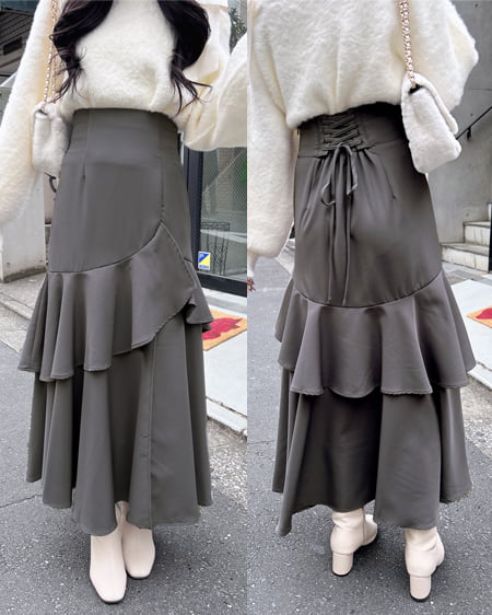 【11／25までの限定価格】【WEB限定】バックレースアップアシメスリットスカート