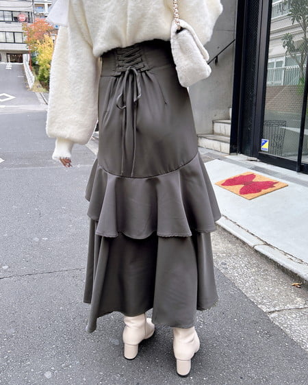 INGNI(イング) バックレースアップアシメスリットスカート グレー