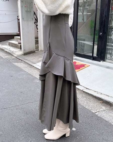 INGNI(イング) バックレースアップアシメスリットスカート グレー