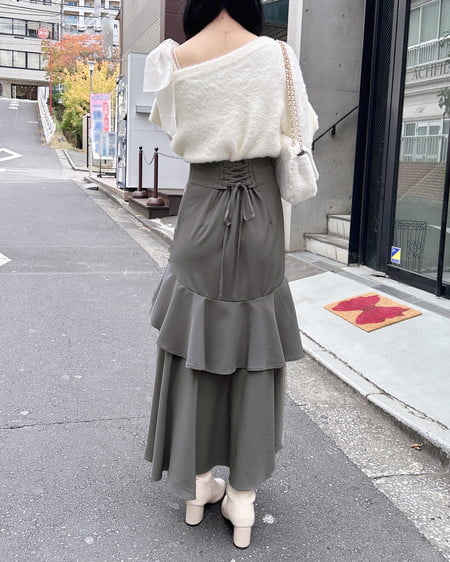 INGNI(イング) バックレースアップアシメスリットスカート グレー