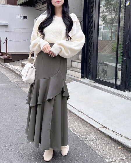 INGNI(イング) バックレースアップアシメスリットスカート グレー