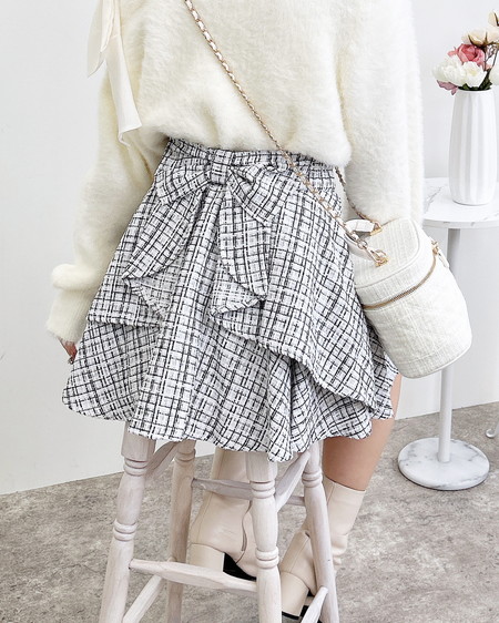 バックリボンツイードフレアスカパン