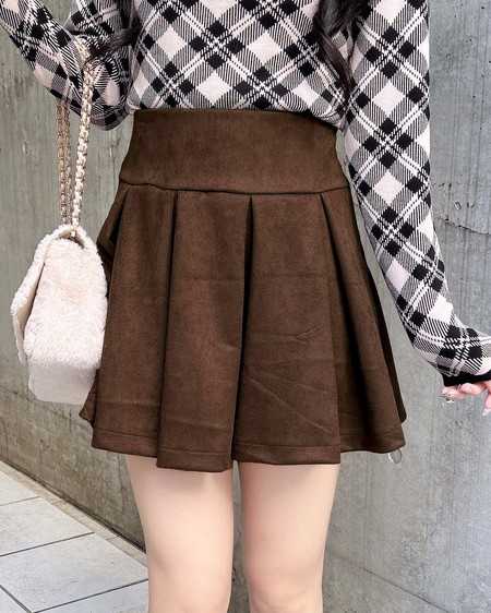 フェイクスエードボックスプリーツスカパン