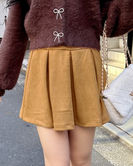 フェイクスエードボックスプリーツスカパン