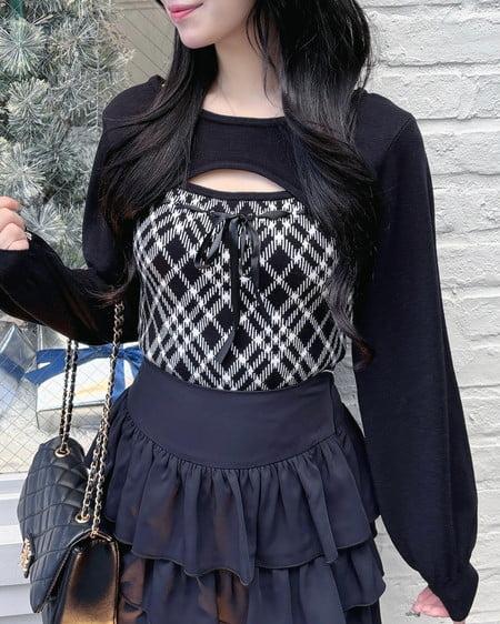 INGNI（イング） チェック柄デコルテオープンニット ｸﾛｵﾌ/ﾁｪｯｸ