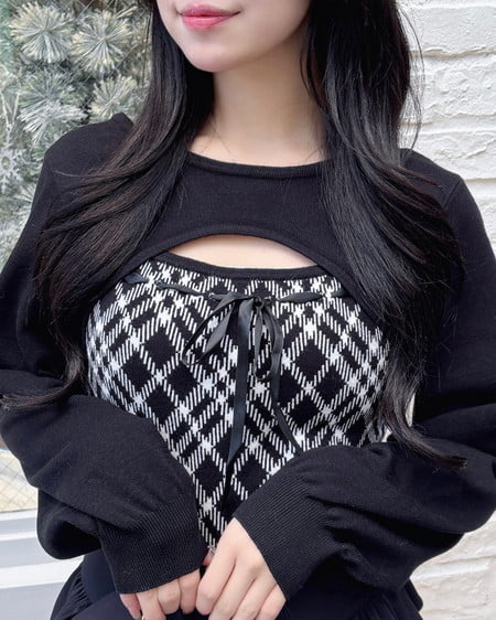 INGNI（イング） チェック柄デコルテオープンニット ｸﾛｵﾌ/ﾁｪｯｸ