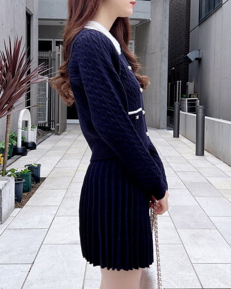 INGNI（イング） フェザー襟ケーブルニットカーディガン＋ニットスカート／セット ｺﾝ/ｵﾌﾎﾜｲﾄA