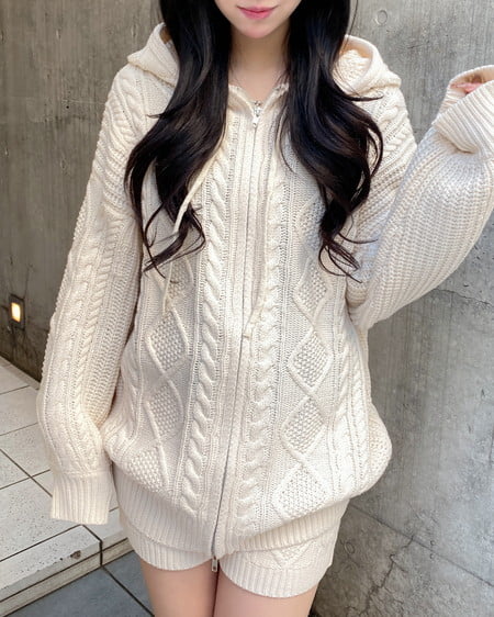 INGNI(イング) 【WEB限定】ケーブルビッグニットパーカー ｱｲﾎﾞﾘｰ