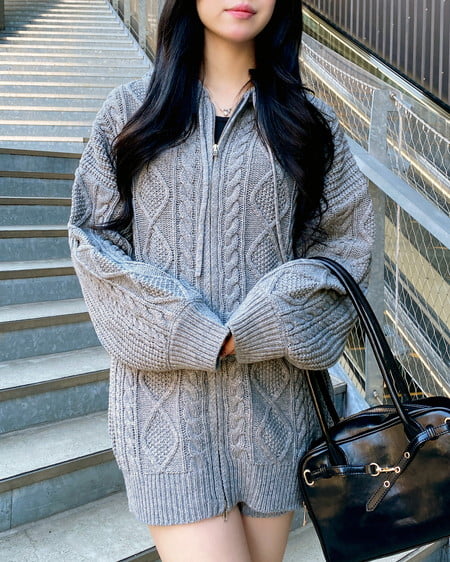 INGNI（イング） ケーブルビッグニットパーカー ｸﾞﾚｰ