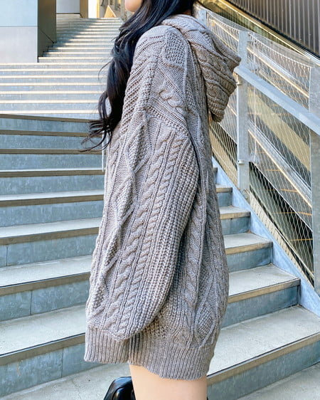 INGNI（イング） ケーブルビッグニットパーカー ｸﾞﾚｰ