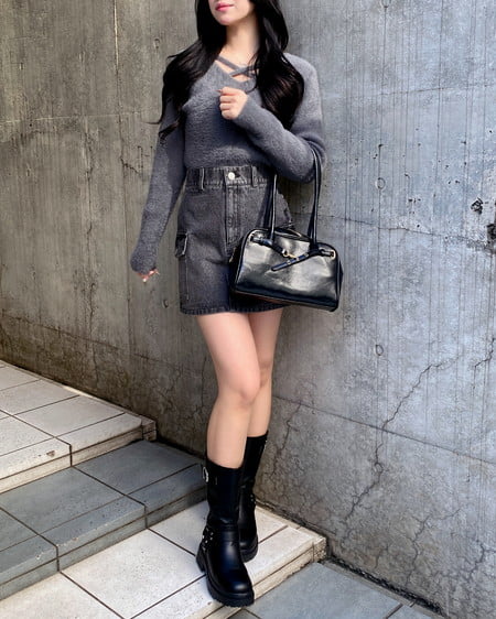 INGNI（イング） フェザークロスニット ﾁｬｺｰﾙｸﾞﾚｰ