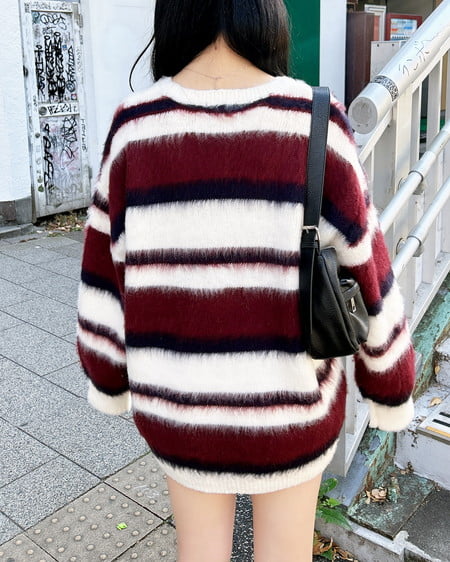 INGNI（イング） マルチボーダーシャギーチュニックニット ｱｲﾎﾞﾘｰ