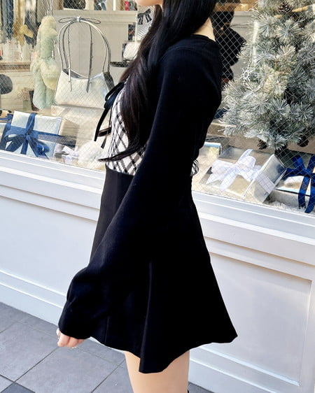 INGNI(イング) チェック柄デコルテオープンニット オフクロ/チェック