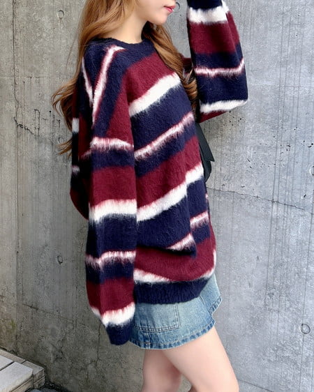 INGNI（イング） マルチボーダーシャギーチュニックニット ｺﾝ