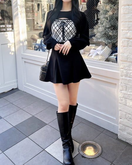 INGNI(イング) チェック柄デコルテオープンニット オフクロ/チェック