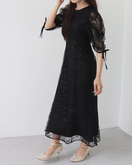【12／2までの限定価格】【オケージョン】スパンコールレースワンピース