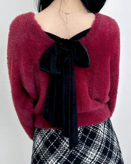 INGNI（イング） バックベロアリボンフェザーニット ﾎﾞﾙﾄﾞｰ/ｸﾛ