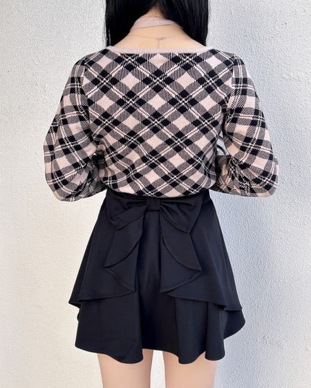 INGNI（イング） クロスチョーカーチェック柄長袖ニット ﾍﾞｰｼﾞｭ/ｸﾛ