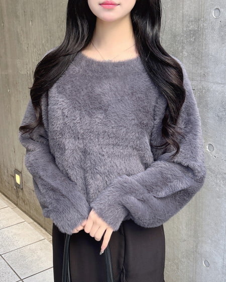 INGNI（イング） バックベロアリボンフェザーニット ﾁｬｺｰﾙｸﾞﾚｰ/ｸﾛ